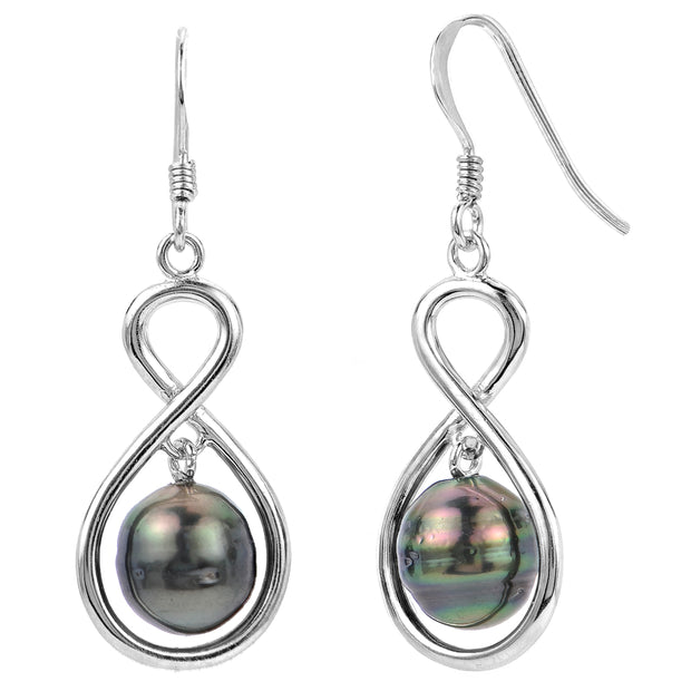 IMPERIAL STERLING SILVER INFINITY TAHITIAN PEARL DANGLE EARRINGS