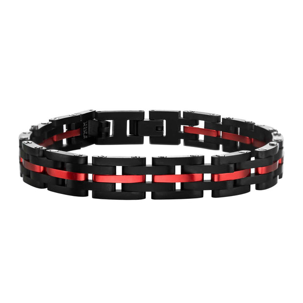 Dante - Black & Red Steel & Link Sizeable Bracelet
