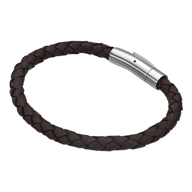 Single Dark Brown Braided Full Grain Cowhide Leather Bracelet