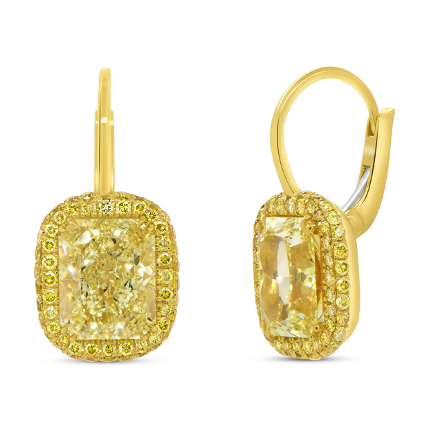 Uneek Natureal Collection Halo Radiant Fancy Light Yellow Diamond Dangle Earrings