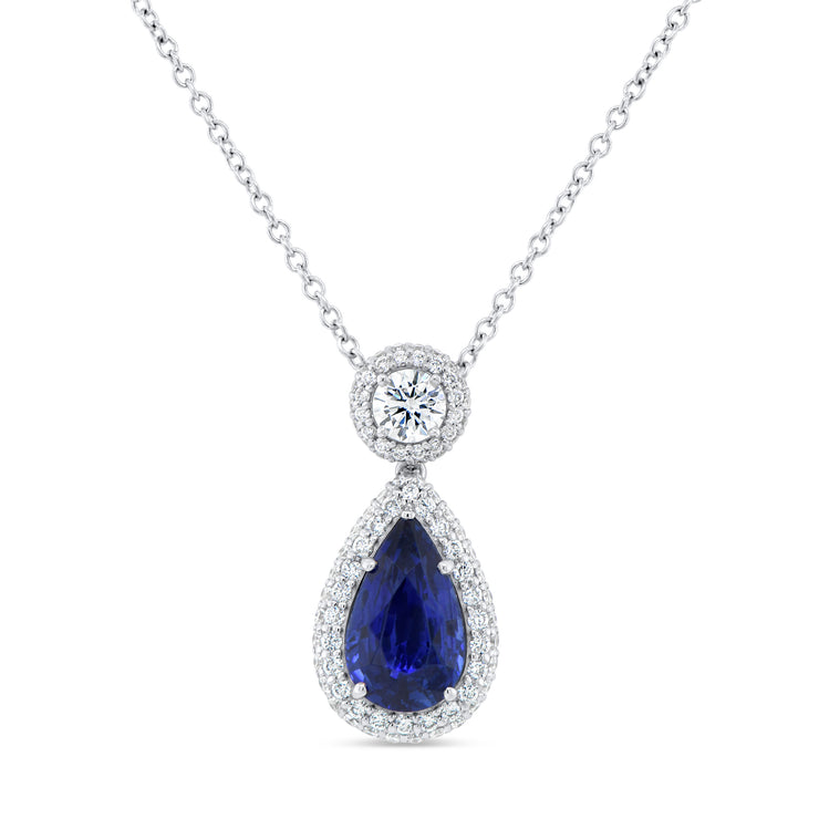 Uneek Precious Collection Halo Pear Shaped Blue Sapphire Brooch Pendant