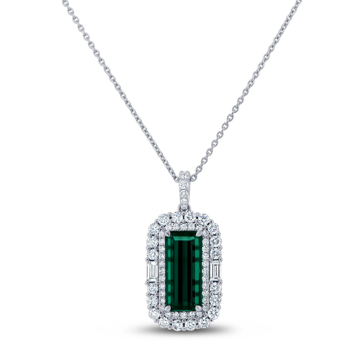 Uneek Precious Collection Halo Emerald Cut Green Tourmaline Brooch Pendant