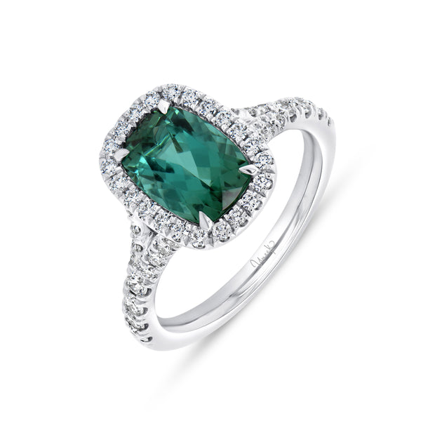 Uneek Precious Collection Split-Shank Cushion Cut Indicolite Tourmaline Engagement Ring