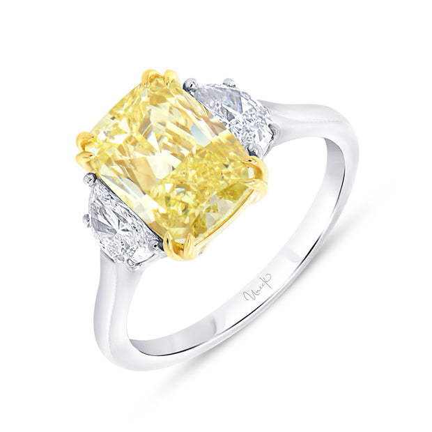 Uneek Natureal Collection Three-Stone Cushion Cut Fancy Yellow Diamond Engagement Ring