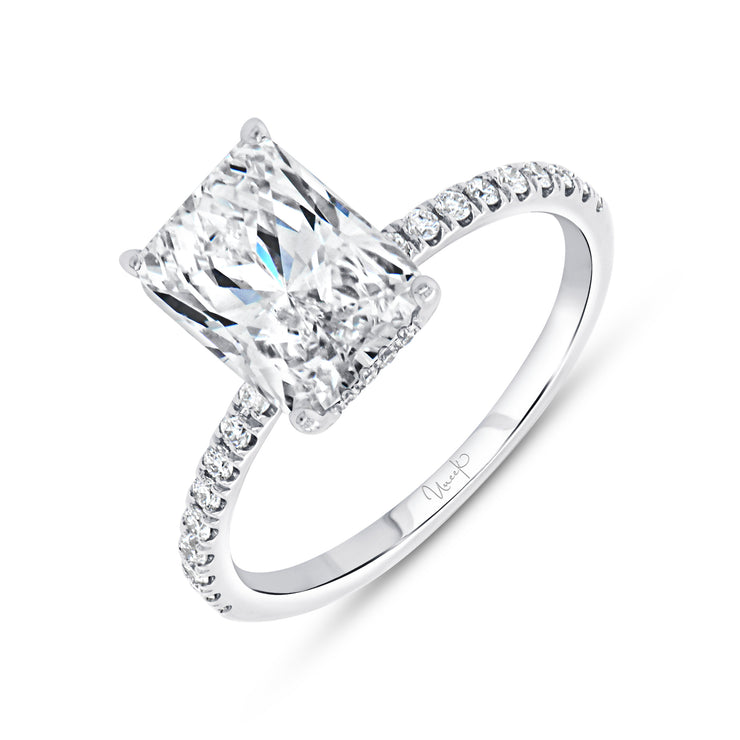 Uneek Timeless Collection Under-Halo Emerald Cut Engagement Ring