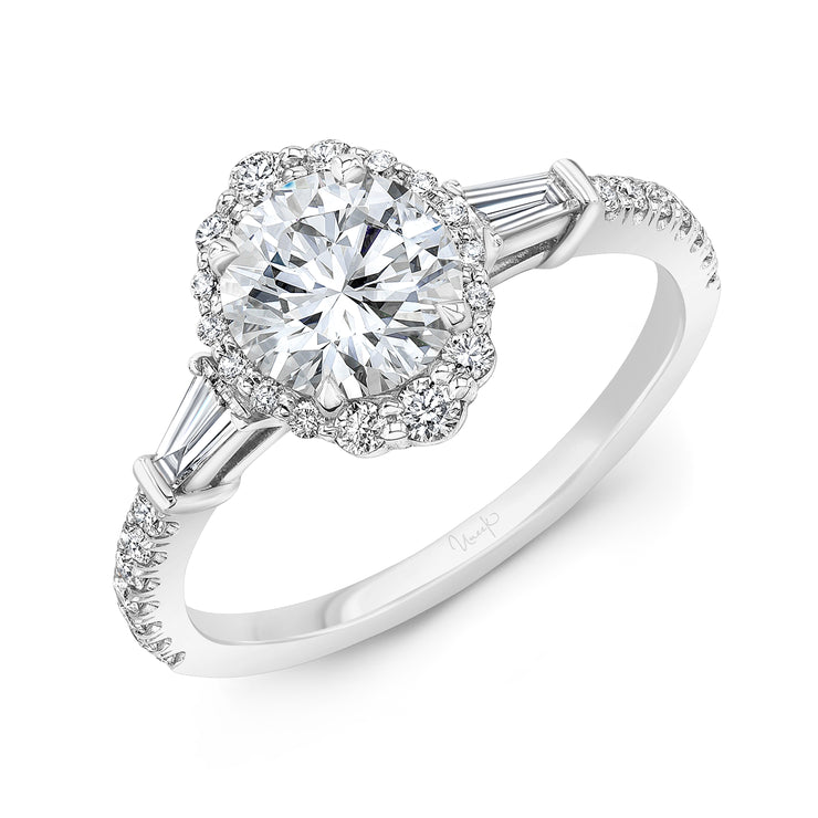 Uneek Petals Collection Halo Round Engagement Ring